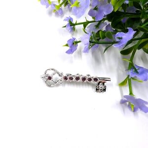 Genuine Crystal Minimalist Skeleton Key Design Vintage Brooch